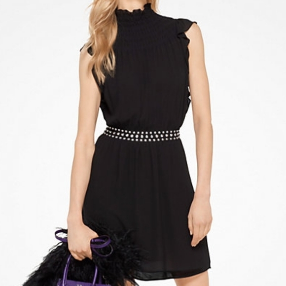 MICHAEL Michael Kors Dresses & Skirts - Michael Kors Studded Chiffon Dress with Pockets Size Medium Black